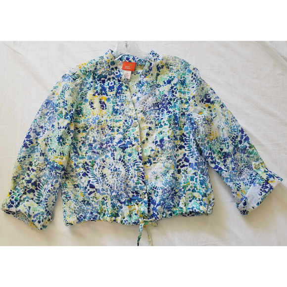 Hearts of Palm Abstract Prints Roll Tab Sleeves Draw String Waist Button Down 12 - Picture 4 of 10